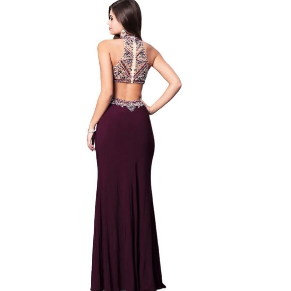 Elizabeth K. Deep Purple Halter Prom Dress - Picture 5 of 14